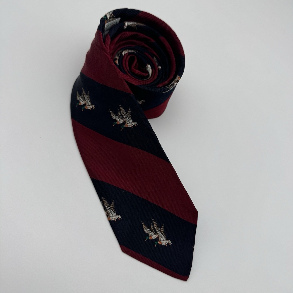 Vintage Flying Scotsman Duck Hunting Tie Mallard Birds Navy Burgundy Stripes